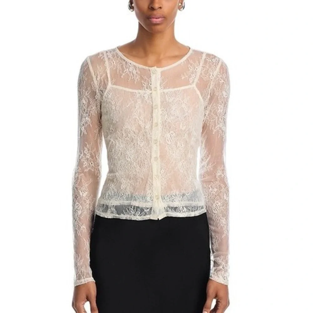 WAYF Penelope Lace Camisole Cardigan Set Womens‎ L Sheer Coquette Feminine NWT